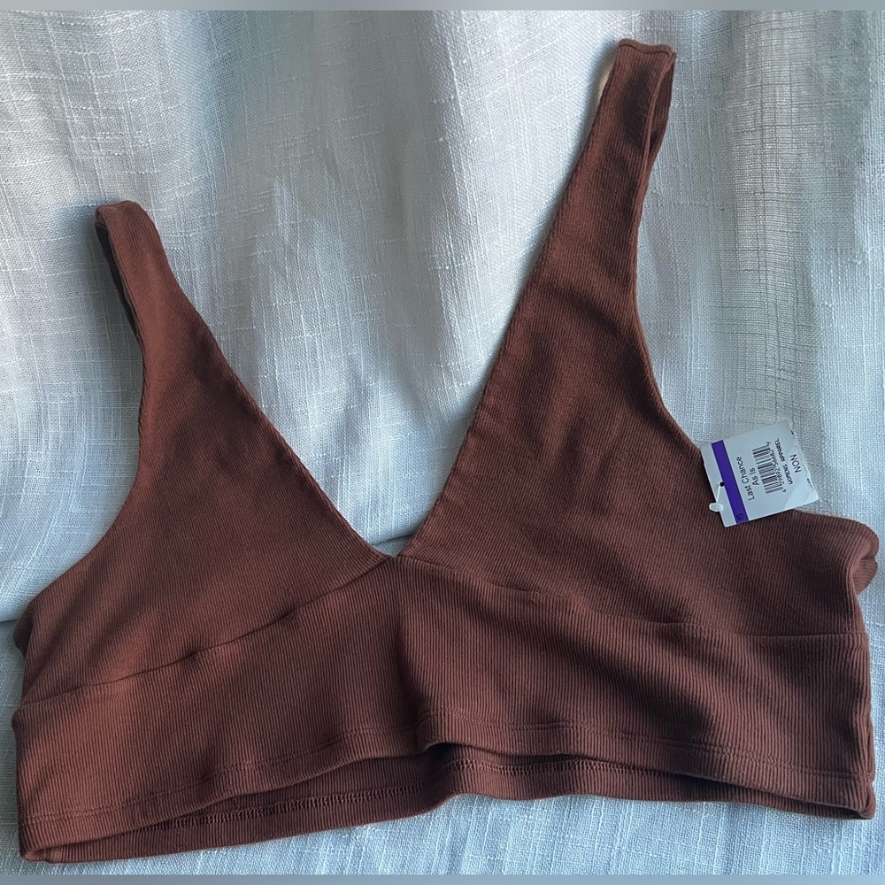 Nordstroms BP. Brass Plum Chocolate Triangle Ribbed Bralette Organic Cotton 2X!